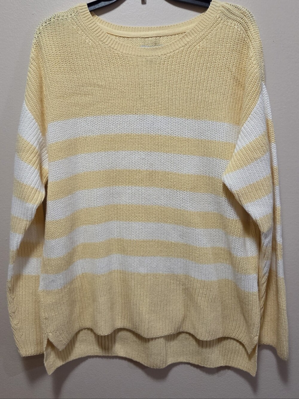 Croft & Barrow Women's Yellow and White Striped Crewneck Sweater